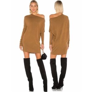 NBD Slouchy Relaxed Off Shoulder Sweater Dress “Cortado” Dolman Sleeve Camel XS